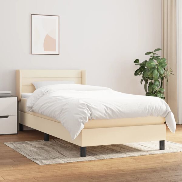 vidaXL Cama com molas/colch&atilde;o 90x190 cm tecido cor creme