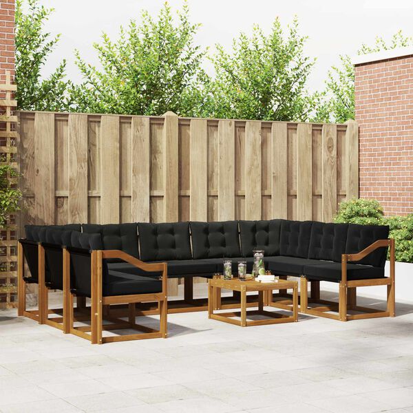 vidaXL Conjunto de Sof&aacute;s para Exterior 10 pcs Natural e Preto