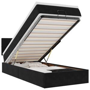 vidaXL Estrutura de cama otomana com colch&atilde;o preto 80x200cm veludo