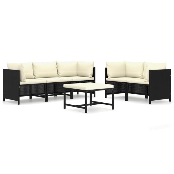 vidaXL 6 pcs conjunto lounge de jardim c/ almofad&otilde;es vime PE preto