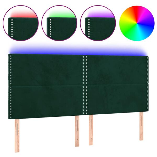 vidaXL Cabeceira de cama c/ LED veludo 180x5x118/128 cm verde-escuro