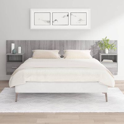 vidaXL Cabeceira cama + armários madeira processada sonoma cinzento