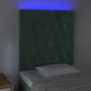 vidaXL Cabeceira de cama c/ LED veludo 80x7x118/128 cm verde-escuro
