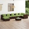 vidaXL 8 pcs conjunto lounge jardim c/ almofad&otilde;es vime PE castanho