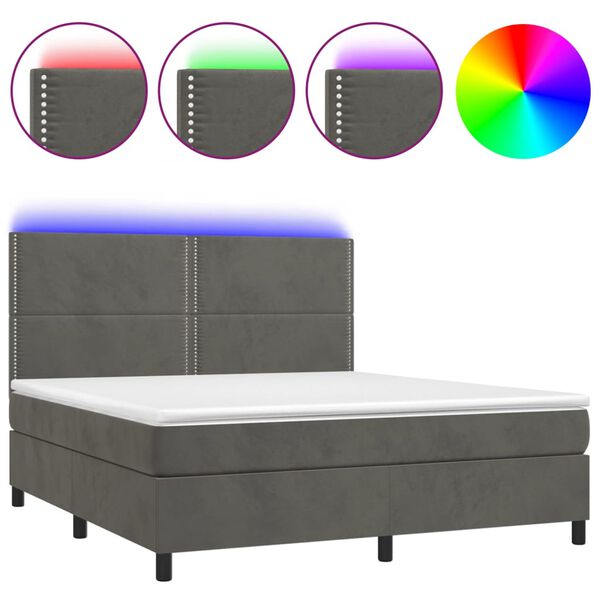 vidaXL Cama box spring c/ colch&atilde;o/LED 180x200cm veludo cinzento-escuro
