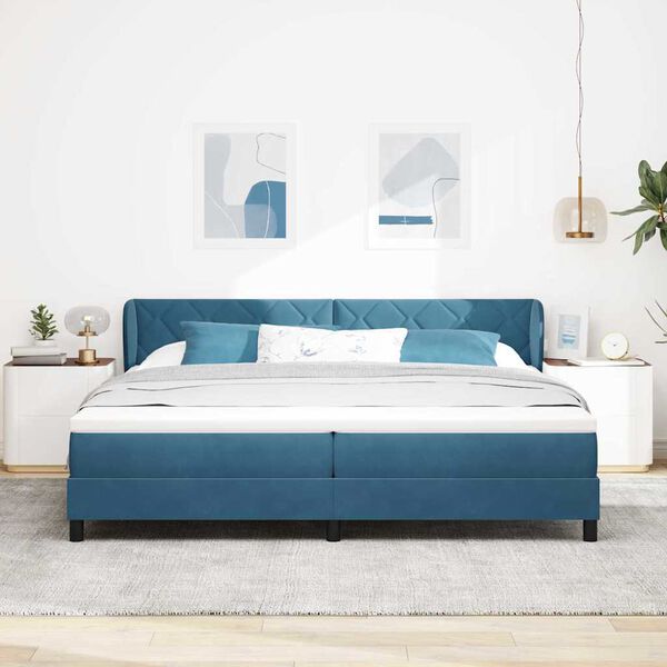 vidaXL Cama Box com colch&atilde;o Azul escuro 200 x 200 cm Veludo