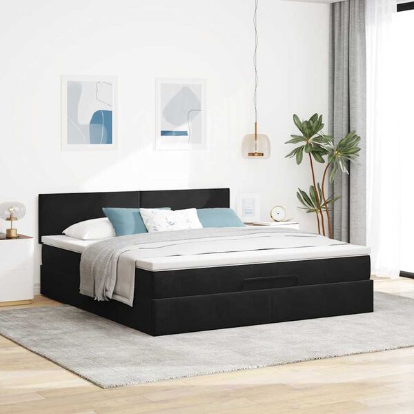 vidaXL Estrutura de cama otomana com colchão 160x200 cm veludo preto