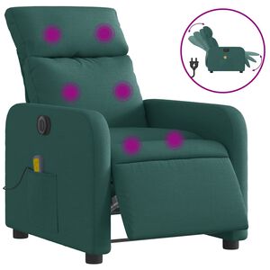 vidaXL Poltrona reclin&aacute;vel de massagens el&eacute;trica tecido verde-escuro