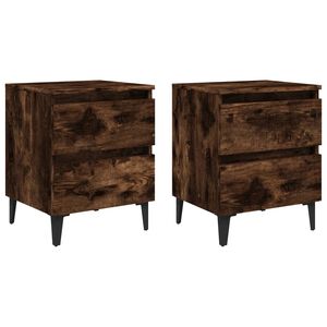 vidaXL Mesas cabeceiras pernas metal 2pcs 40x35x50cm carvalho fumado