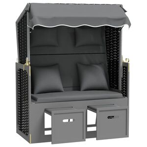 vidaXL Strandkorb c/ almofad&otilde;es vime PE madeira maci&ccedil;a antracite/preto