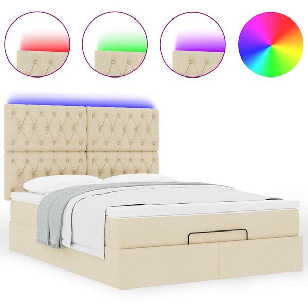 vidaXL Estrutura de cama otomana com creme de colch&atilde;o 140x190cm tecido