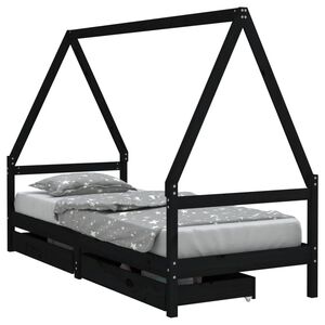 vidaXL Estrutura cama infantil c/ gavetas 90x200 cm pinho maci&ccedil;o preto