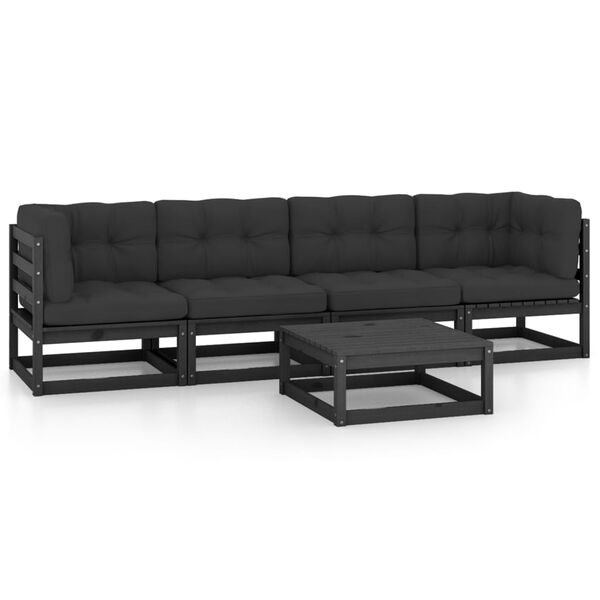 vidaXL 5 pcs conjunto longue de jardim c/ almofad&otilde;es pinho maci&ccedil;o