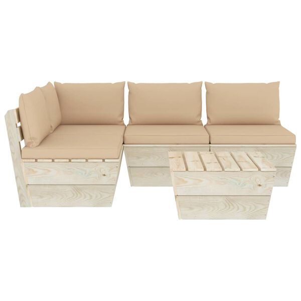 vidaXL 5 pcs conjunto lounge de paletes + almofad&otilde;es madeira de abeto