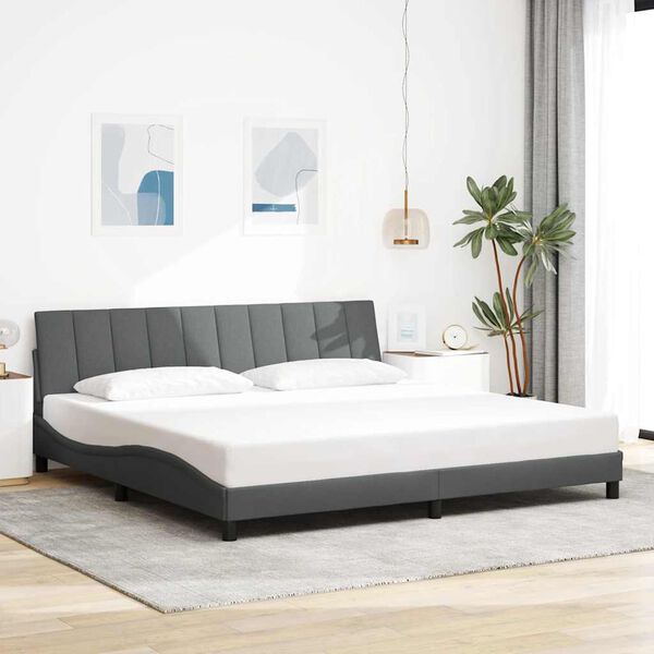 vidaXL Estrutura de cama sem colch&atilde;o Hanko 200x200 cm tecido cinzento-escuro