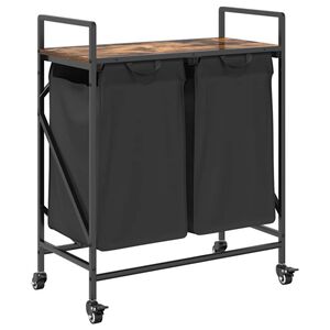 vidaXL Cesto de roupa suja com 2 compartimentos e rodas, cor carvalho defumado