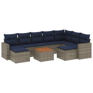 vidaXL Conjunto de sof&aacute; de jardim com 10 pe&ccedil;as e almofadas em rattan sint&eacute;tico cinza