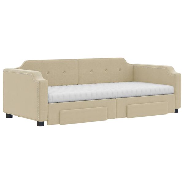 vidaXL Sof&aacute;-cama com gavet&atilde;o e gavetas 90x200 cm tecido cor creme