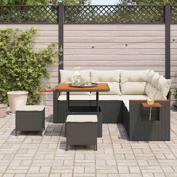 vidaXL Conjunto de Sof&aacute; de Jardim com almofada 8 pcs Preto e creme