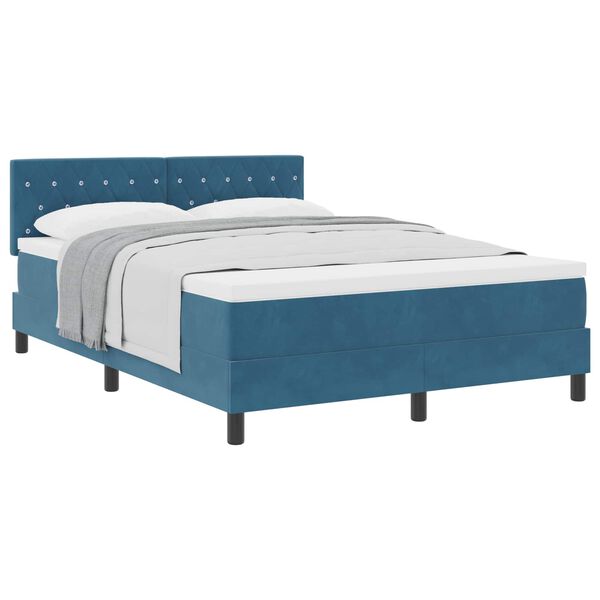 vidaXL Cama Box com colch&atilde;o Azul Escuro 160 x 200 cm Veludo