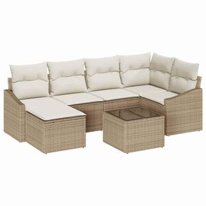 vidaXL Conjunto de Sof&aacute;s 7 unid. Bege vime PE