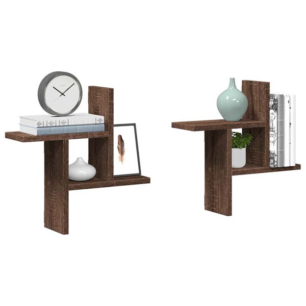 vidaXL Prateleiras de parede 2 pcs derivados madeira carvalho castanho