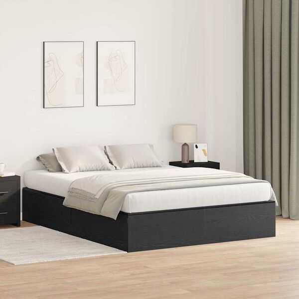 vidaXL Estrado de cama com arrumação Carvalho Preto 135 x 190 cm