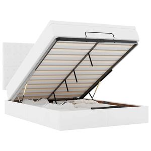 vidaXL Estrutura de cama otomana com colch&atilde;o branco couro falso