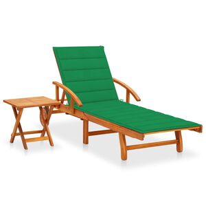 vidaXL Espregui&ccedil;adeira de jardim com mesa e almofad&atilde;o ac&aacute;cia maci&ccedil;a