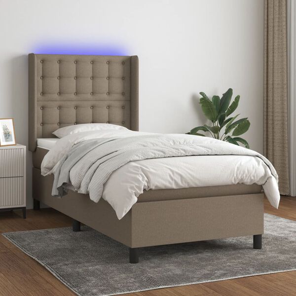 vidaXL Cama box spring + colch&atilde;o/LED 80x200cm tecido cinza-acastanhado