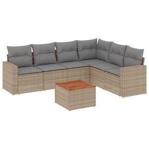 vidaXL 7 pcs conjunto de sof&aacute;s p/ jardim com almofad&otilde;es vime PE bege
