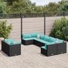 vidaXL 9 pcs conjunto de sof&aacute;s p/ jardim c/ almofad&otilde;es vime PE preto