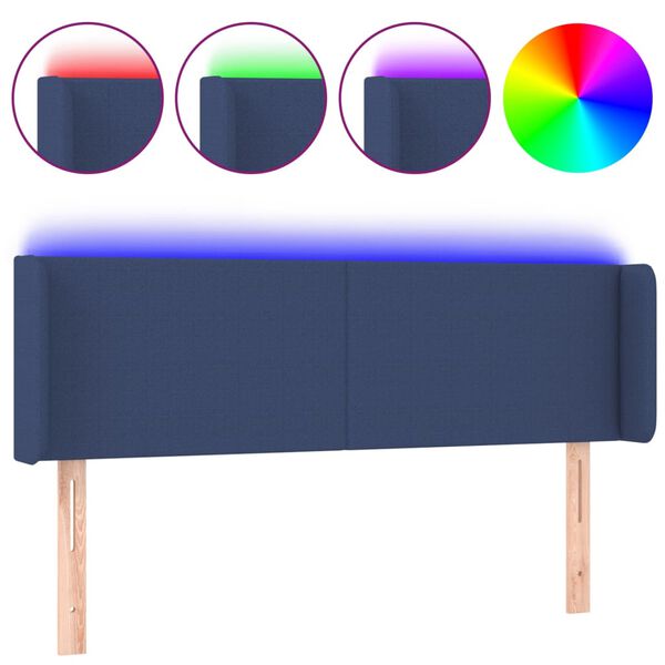 vidaXL Cabeceira de cama c/ luzes LED tecido 147x16x78/88 cm azul