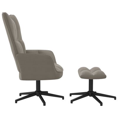 vidaXL Cadeira de descanso com banco veludo cinzento-claro