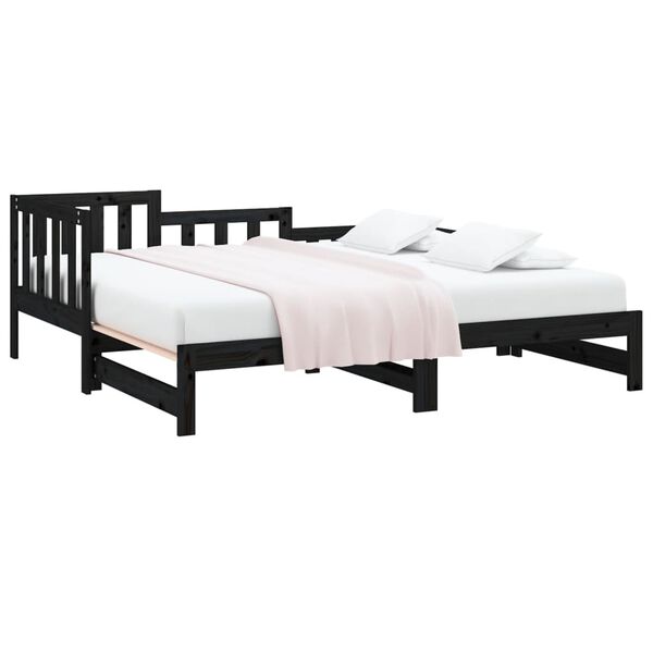 vidaXL Sof&aacute;-cama de puxar 2x(80x200) cm pinho maci&ccedil;o preto