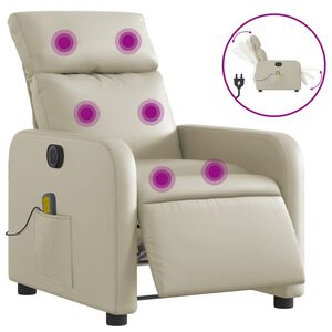 vidaXL Poltrona massagens reclin&aacute;vel el&eacute;trica couro artificial creme