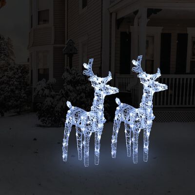 vidaXL Renas de Natal 2 pcs 80 luzes LED acrílico branco frio