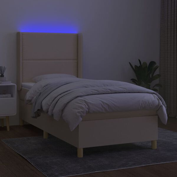 vidaXL Cama box spring c/ colch&atilde;o e LED 80x200 cm tecido cor creme
