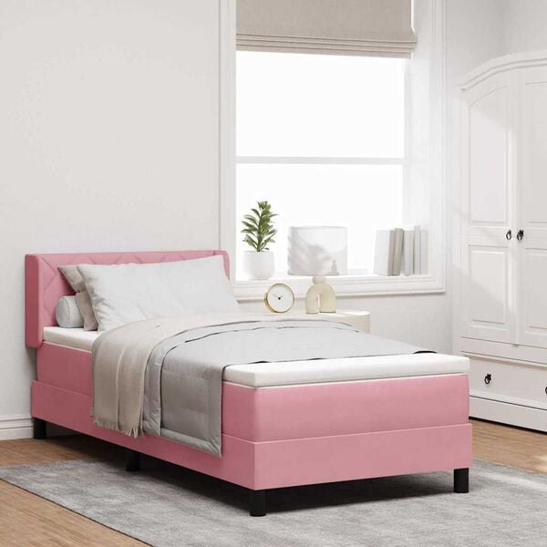 vidaXL Cama Box com colch&atilde;o com cabeceira Rosa 200 x 100 cm Poli&eacute;ster
