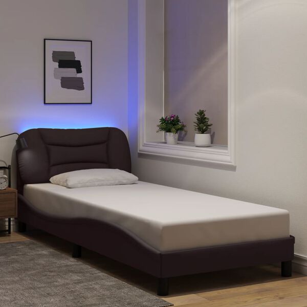 vidaXL Estrutura de cama com LED sem colch&atilde;o Hvar 90x200 cm tecido