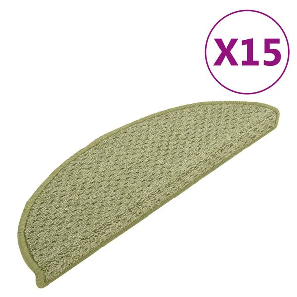 vidaXL Tapete/carpete para degraus 15 pcs 65x21x4 cm verde