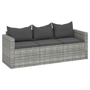 vidaXL Sof&aacute; de jardim de 3 lugares com almofad&otilde;es vime PE cinzento