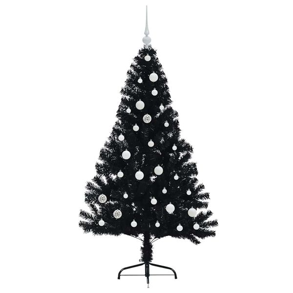 vidaXL &Aacute;rvore de Natal Artificial Pr&eacute;-iluminada Preto 150 cm PVC