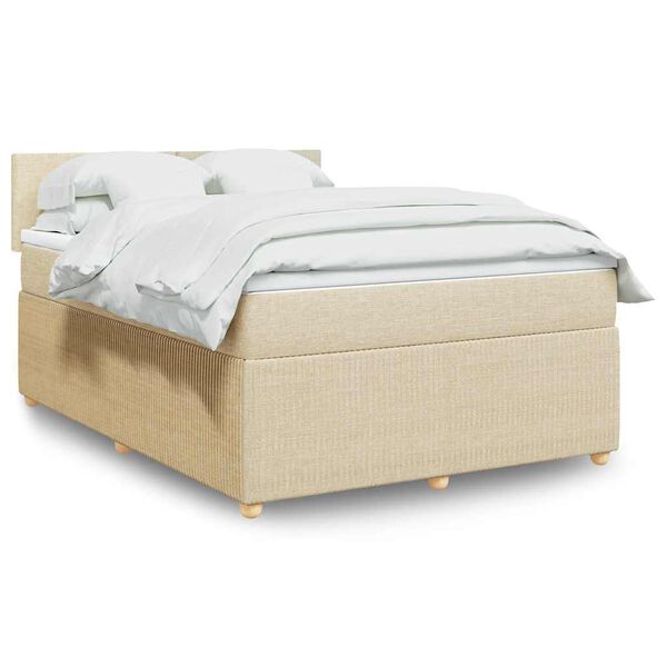 vidaXL Cama com molas/colch&atilde;o 140x200 cm tecido cor creme