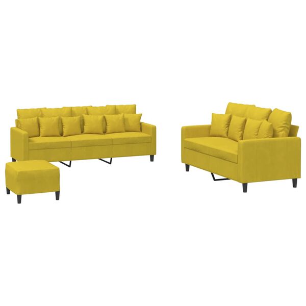 vidaXL 3 pcs conjunto de sof&aacute;s com almofad&otilde;es veludo amarelo