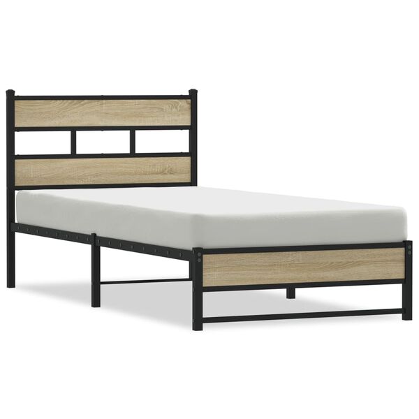 vidaXL Estrutura de cama sem colch&atilde;o 90x200 cm metal carvalho sonoma