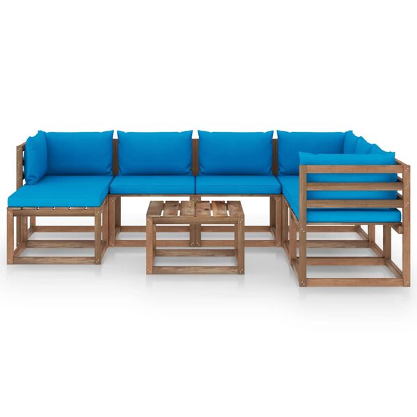 vidaXL 8 pcs conjunto lounge de jardim com almofad&otilde;es azul-claro