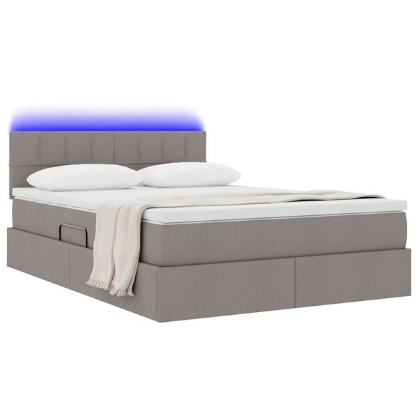 vidaXL Cama com arruma&ccedil;&atilde;o e LED Cinzento-acastanhado 140 x 200 cm