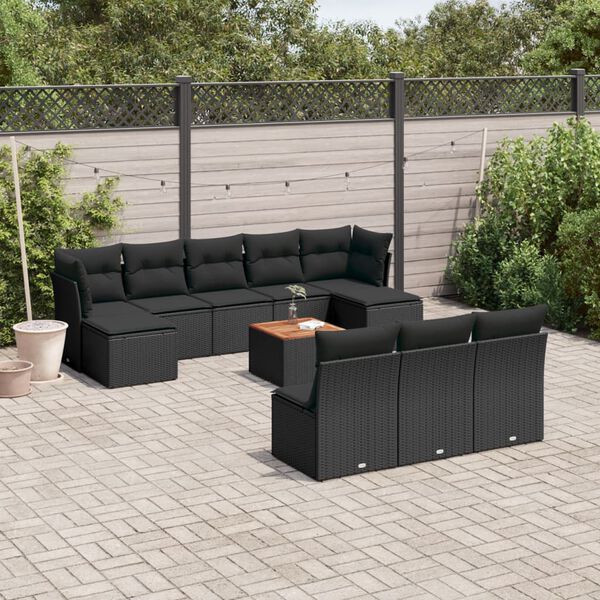 vidaXL 11 pcs conjunto sof&aacute;s de jardim c/ almofad&otilde;es vime PE preto