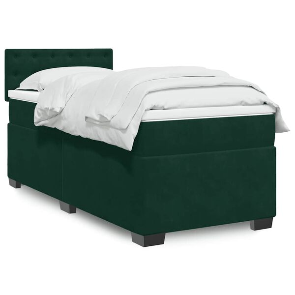 vidaXL Cama com molas/colch&atilde;o 90x190 cm veludo verde-escuro